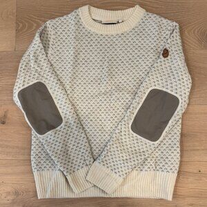 Fjallraven Winter Sweater White & Gray Size M Elbow Pads Thick